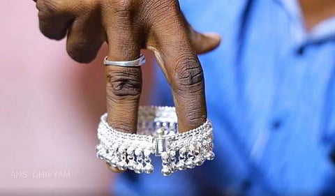 Workers busy making Silver Anklets at a manufacturing unit in Salem.