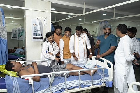 BJP State President PVN Madhav visited the injured workers of the Ballikurava granite quarry accident at GBR Hospital in Narasaraopet on Monday. 