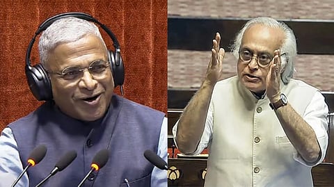 Rajya Sabha Deputy Chairman Harivansh Narayan Singh  (L), Congress general secretary in charge of communications, Jairam Ramesh (R)