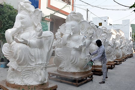 Workers makes Lord Ganesh Idols ahead of Ganesh Chaturthi.