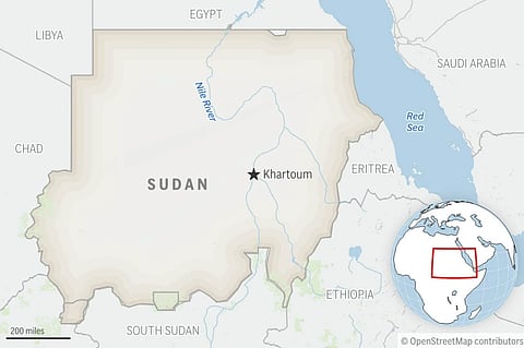 This is a locator map for Sudan with its capital, Khartoum.