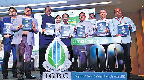 MAUD Minister P Narayana takes part in the CII Indian Green Building Council ‘Green Andhra Summit 2025’ in Vijayawada on Thursday 