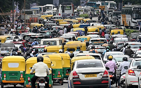 Traffic jam on Sheshadri Road 