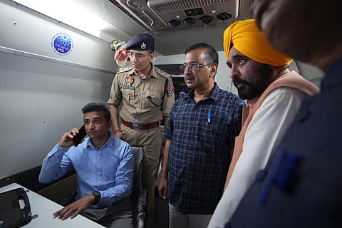 In order to check the smuggling of weapons and drugs via drones from Pakistan, Punjab Chief Minister Bhagwant Mann and National Convener of AAP Arvind Kejriwal on Saturday flagged off Baaj Akh- Anti Drone System (ADS).