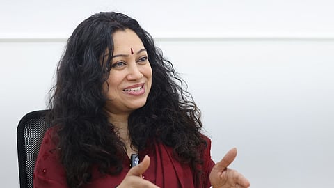 Filmmaker Anjali Menon interacting with TNIE team of journalists as part of the Express Dialogues series.