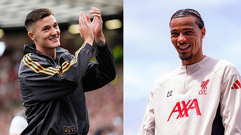 (L-R) Manchester United forward Benjamin Sesko and Liverpool forward Hugo Ekitiké.