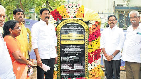 MP Kesineni Sivanath along with Vijayawada East MLA Gadde Rammohan Rao laid the foundation stone for various development works on Saturday 