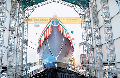 Advanced stealth frigate INS Udaygiri, which will be commissioned into the Indian Navy at the Naval Dockyard in Visakhapatnam on August 26 