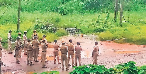 SIT conducts a demo of the drone-based Ground Penetrating Radar at Site No. 13  in Dharmasthala, Dakshina Kannada district 