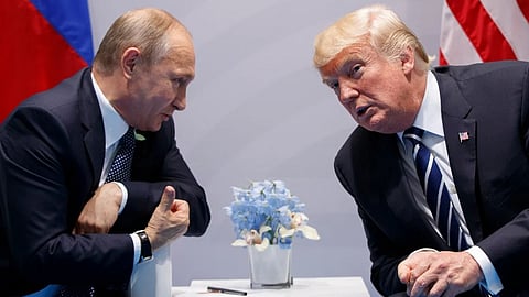 U.S. President Donald Trump meets with Russian President Vladimir Putin.