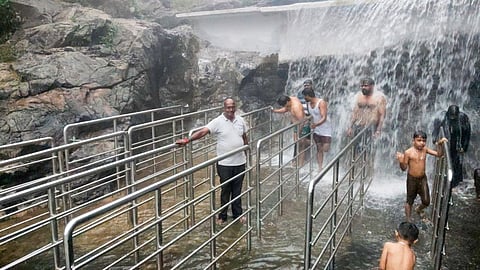 The forest department has installed handrails at Mangalam waterfalls in Pachamalai Hills of Tiruchy at the cost of `10 lakh and concrete base for the safety of tourists 