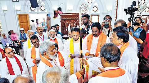 Rev Kurian Peter being consecrated bishop of Church of South India Cochin diocese at CSI Immanuel Cathedral on Friday 