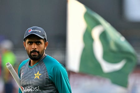Pakistan's captain Babar Azam arrives for a warm up session before the start of the ICC mens Twenty20 World Cup semi-final match between Australia