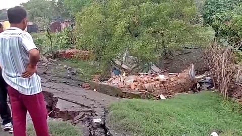 A view of the house that collapsed in land subsidence in Dhanbad.