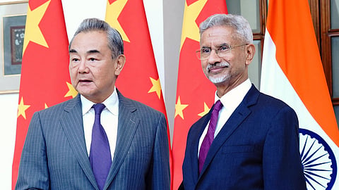  External Affairs Minister S. Jaishankar welcomes Chinese Foreign Minister Wang Yi, in New Delhi on Monday. 