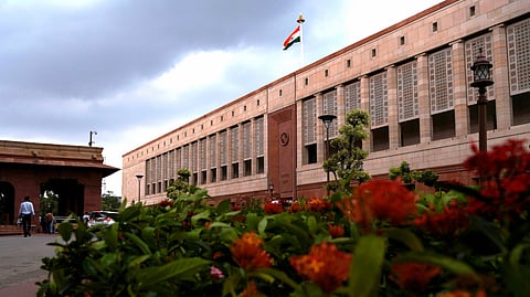 A view of the parliament building in New Delhi