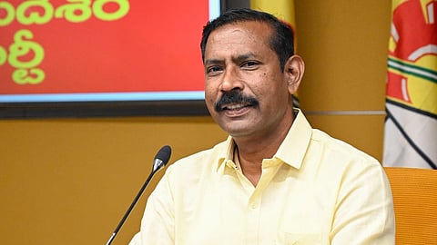  TDP state President and Gajuwaka MLA Palla Srinivasa Rao addressing a press conference in Mangalagiri on Tuesday.