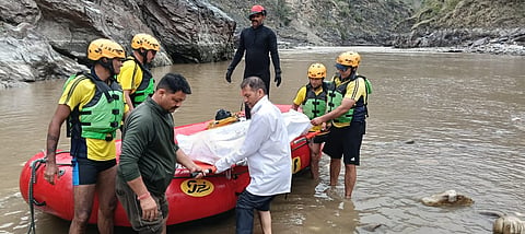 Search and rescue operation underway following flash floods triggered by a cloudburst, at Dharali, in Uttarkashi. 