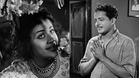 Miss Kumari (L) and Sathyan (R) in Neelakuyil
