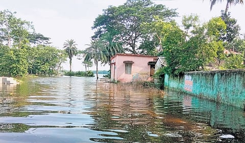 Flooded Uluda village in Bhograi block of Balasore district 