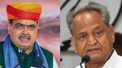 Rajasthan Chief Minister Bhajanlal Sharma and his predecessor, Ashok Gehlot. 