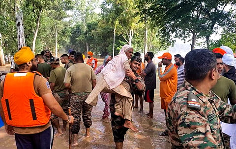 Relief and rescue operation underway at a flood-ravaged area, in Amritsar, Thursday, Aug. 28, 2025.