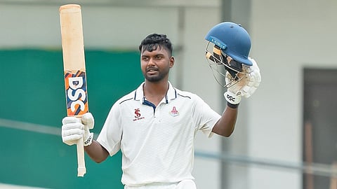 G Ajitesh celebrates his hundred on Monday