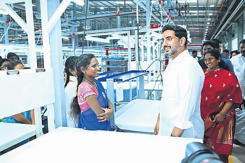 Minister for IT Nara Lokesh inaugurates Texana readymade clothes manufacturing unit at Kopparthi Industrial Hub on Tuesday 