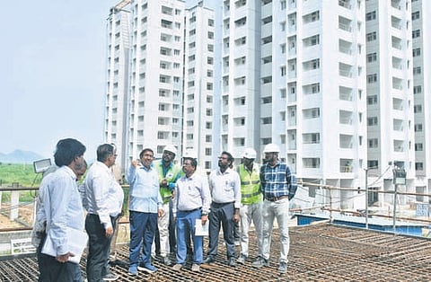 MAUD Minister P Narayana inspected buildings meant for gazetted officers and class-4 employees in Amaravati on Wednesday 
