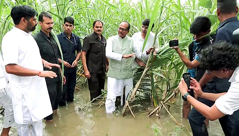 Union Agriculture Minister Shivraj Singh Chouhan visits and inspects the flood-affected areas, in Gurdaspur on Thursday. 
