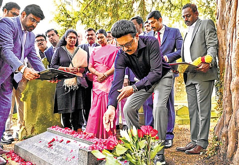 Chief Minister MK Stalin paid homage at the grave of Tamil scholar G U Pope at Oxford in England on Friday. In a post on X, Stalin recalled that the late scholar came to Tamil Nadu at the age of 19 and developed an everlasting love for Tamil.  “Pope translated works like Thirukkural to spread the beauty of Tamil,” he said.
