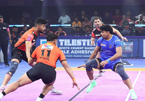 Pawan Sehrawat in action during a Pro Kabaddi League match 