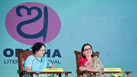 Consultant and Author Lipika Bhushan in conversation with writer and translator Rakhshanda Jalil and Mini Krishnan, Editor of Literary Translations during the session Translating India: The Multicultural Country at OLF in Bhubaneswar on Saturday. 