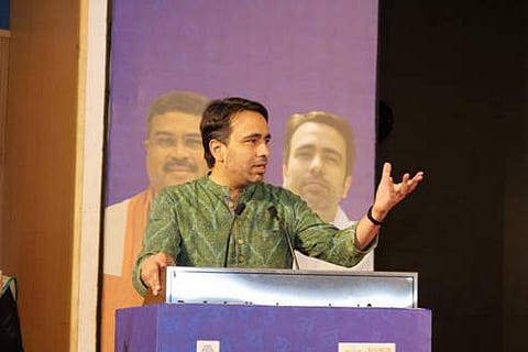 Minister of State for Education Jayant Chaudhary speaks during an event held to mark International Literacy Day at Delhi. 