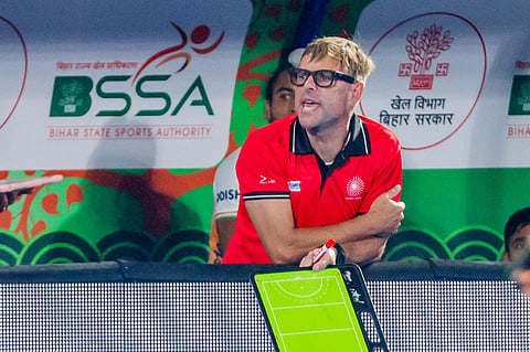 India men's hockey team coach Craig Fulton sporting his metaglass 