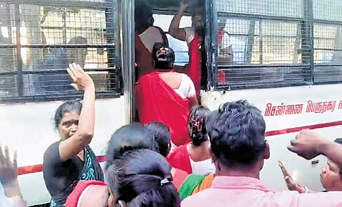 Sanitation workers who continued their hunger strike for the second day at Allikulam were detained by the police  on Tuesday.