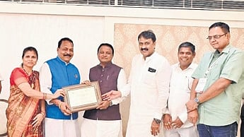 Officials of Angul administration with CM Mohan Charan Majhi 