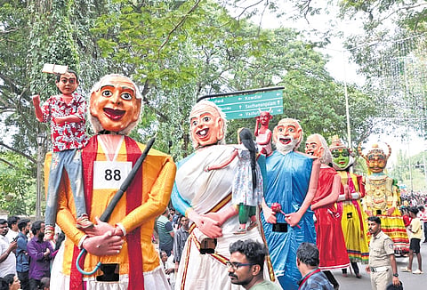 The procession taken out in Thiruvananthapuram on Tuesday as part of the week-long Onam celebrations 