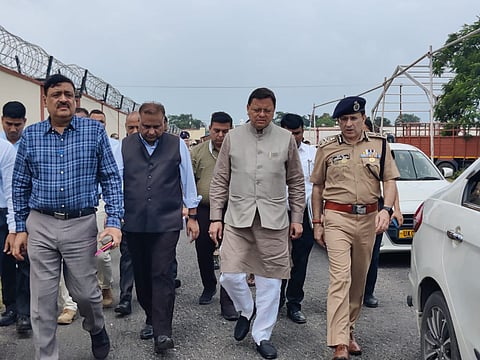 Uttarakhand Chief Minister Pushkar Singh Dhami and senior officials review arrangements at Jolly Grant Airport in Dehradun on Wednesday ahead of Prime Minister Narendra Modi's visit.