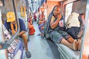 Elderly pilgrims on board the Bharat Gaurav train.
