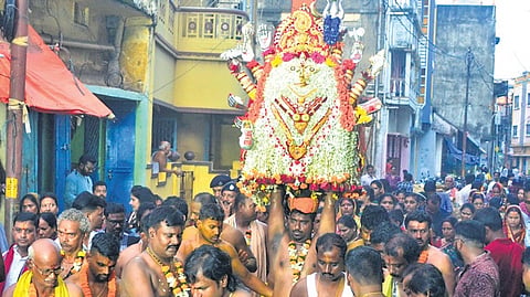 Solapua Maa Thakurani being carried in a procession 