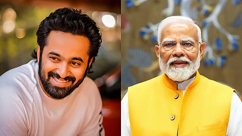 Unni Mukundan (L), Indian Prime Minister Narendra Modi (R)