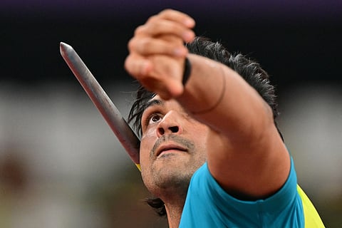 Neeraj Chopra during the Group A qualification at the world championships on Wednesday