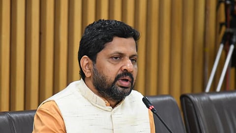 Secretary to the government, RTGS, Katamneni Bhaskar giving presentation on the activities of RTGS during the collectors conference at Secretariat in Velagapudi on Tuesday. 