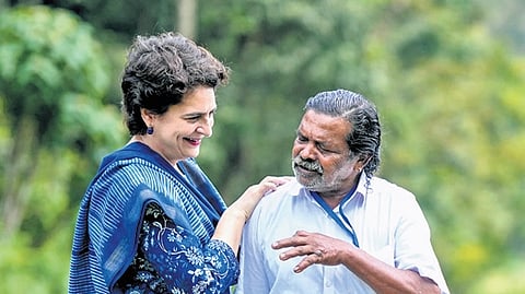 Priyanka Gandhi with Cheruvayal Raman