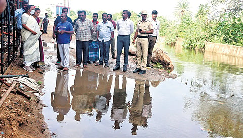 Collector VR Subbulaxmi inspecting rain-affected areas in Vellore on Friday 