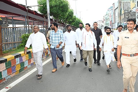 Vijayawada West MLA Sujana Chowdhury inspects dussehra arrangements on Thursday. 