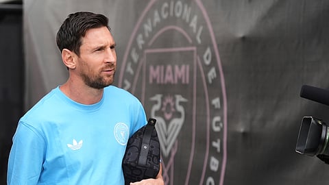 Inter Miami forward Lionel Messi arrives for an MLS soccer match against the Seattle Sounders, Tuesday, Sept. 16, 2025, in Fort Lauderdale, Fla. 