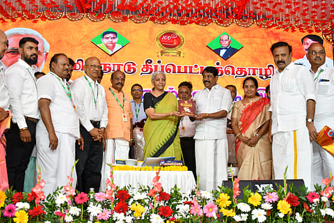 Finance minister Nirmala Sitharaman participates at the centenary celebrations of Tamil Nadu match manufacturers association at Kovilpatti.