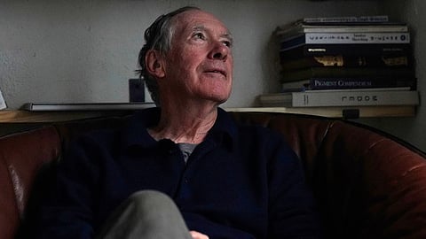 Ian McEwan, British novelist and screenwriter, gestures as he speaks to press during an interview in London, Friday, Sept 12, 2025